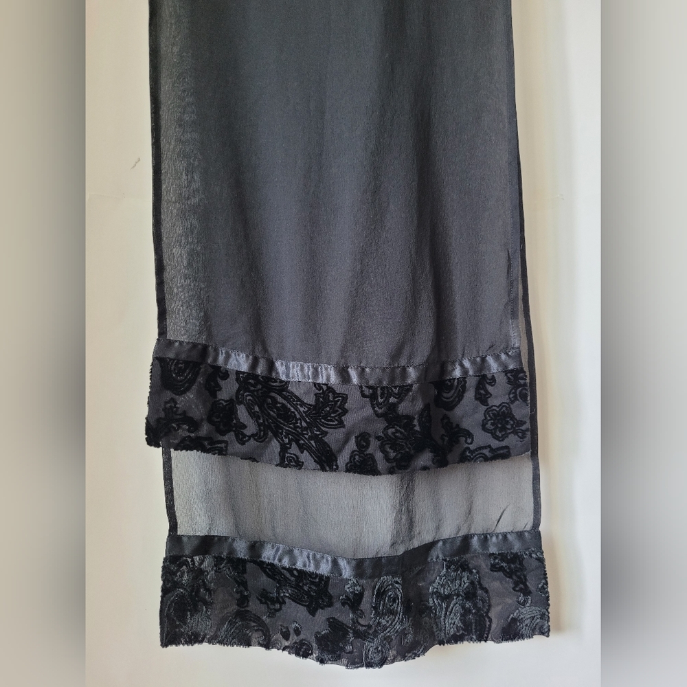 Sheer Scarf Devore Velvet Trim Whimsigoth Black